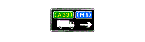 A picture of a lorry and an arrow pointing right below the words (A33) and (M1) inside a white rectangle