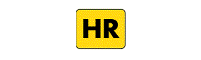 The letters H R inside a yellow rectangle