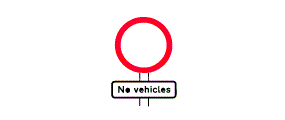 The words No Vehicles inside a white rectangle underneath a red outlined circle