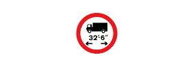 A picture of a lorry and the measurment 32 foot and 6 inches with arrows pointing left and right inside a red outlined circle