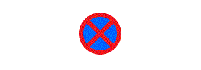 A red outlined circle with a blue fill with a red cross through it