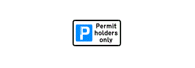 The words Permit Holders Only next to a blue square with the letter P inside it within a with rectangle