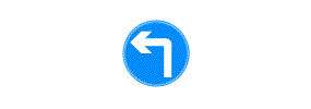 A white arrow bending 90 degrees to the left inside a blue circle