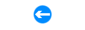 A white arrow pointing left inside a blue circle