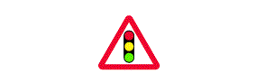 A picture of a traffic light inside a red outlined triangle