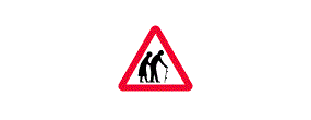 A picture of two elderly people inside a red outlined triangle