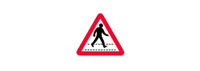 A picture of a person walking between two dotted lines inside a red outlined triangle