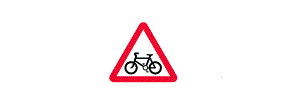 A picture of a bicycle inside a red outlined triangle