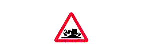 A picture of a lorry grounding on a hump inside a red outlined triangle