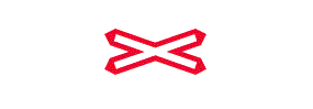An X shape with a red outlined triangle