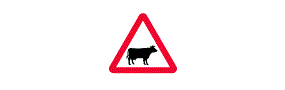 A picture of a cow inside a red outlined triangle