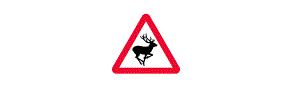 A picture of a stag inside a red outlined triangle