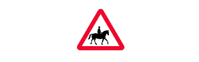 A picture of a person riding a horse inside a red outlined triangle