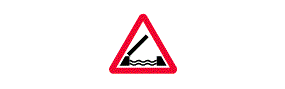 A picture of an open draw bridge inside a red outlined triangle