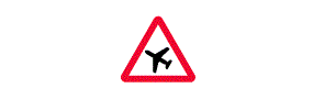 A picture of an aeroplane inside a red outlined triangle