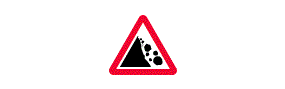 A picture of rocks falling down the side of a mountain inside a red outlined triangle