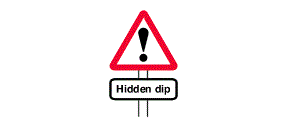 The words Hidden Dip inside a white rectangle below a picture of an exclamation mark inside a red outlined triangle