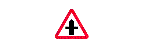 A plus sign inside a red triangle