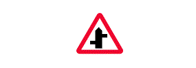 A vertical line with a smaller line sticking out of the bottom left and another sticking out of the top right, inside a red outlined triangle