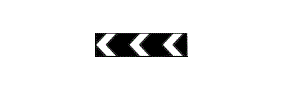 Three white chevron arrows pointing left inside a black horizontal rectangle