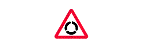 There lines that bend to the right to form a circle inside a red outlined triangle