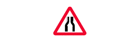 Two vertical lines that bend inwards at the top inside a red outlined triangle