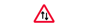A vertical arrow pointing up to the left of a vertical arrow pointing down inside a red outlined triangle